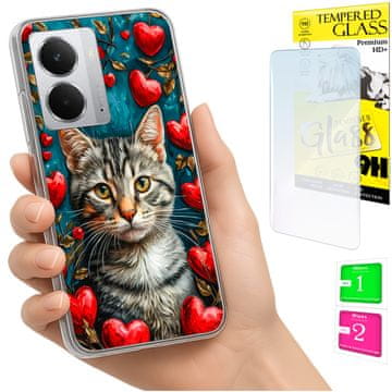 Torbica za Realme 14 5G / 14T 5G, maska s fotografijom, stražnja stranica s mačkom + staklo 9H