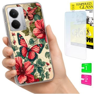 Futrola za Realme 14 5G / 14T 5G, maska s motivom leptira i zaštitno staklo 9h