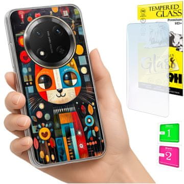 Etui za Honor Magic7 Lite, maska foto obloga grafika mačka + staklo