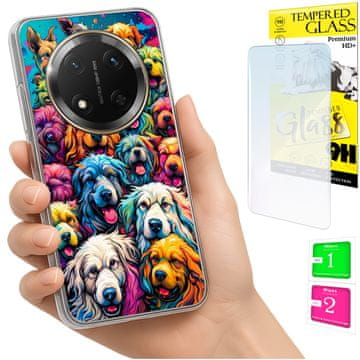 Etui za Honor Magic7 Lite, foto maska, stražnja strana grafika psi + staklo
