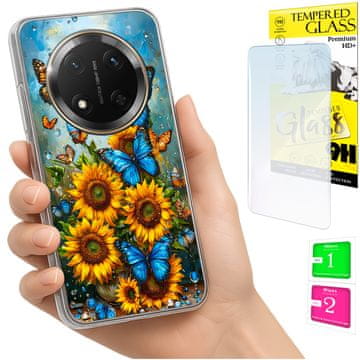 Etui za Honor Magic7 Lite, maska foto, pozadina s motivom leptira + staklo