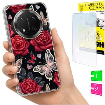 Fotootporna maska za Honor Magic7 Lite, grafika leptira + stakleni poklopac