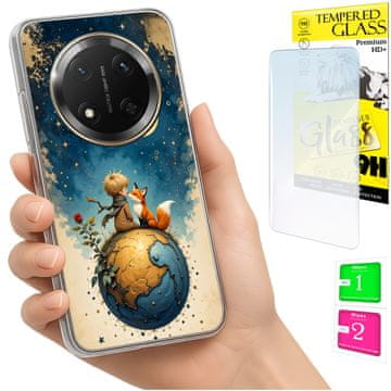 Etui za Honor Magic7 Lite, maska/kuverta foto, leđa grafika lisica + staklo
