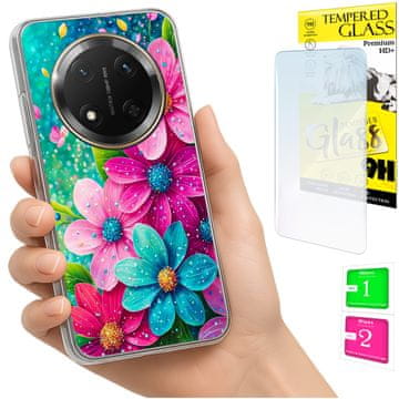 Fotokutija za Honor Magic7 Lite, maska s uzorkom cvijeća + staklo