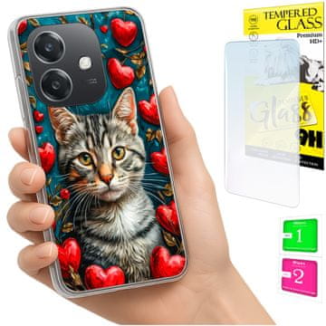 Futrola za Oppo A40 / A40m / A60 5G, zaštitna maska sa motivom mačke + staklo