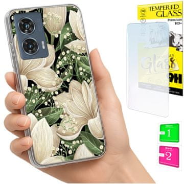 Etui za Motorola Edge 50 Fusion fotofutrola s cvijećem i staklom 9h