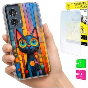 Etui za Motorola Edge 50 Fusion obložena fotka plećima s mačićem + staklo 9h