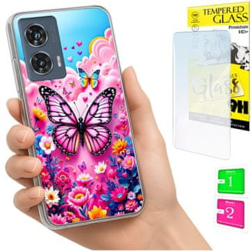 Etui za Motorola Edge 50 Fusion, fotografija, maska s leptirima + staklo 9h