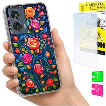 Etui za Motorola Edge 50 Fusion maska foto cvijeće + staklo 9h