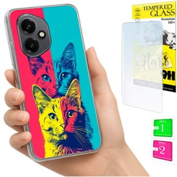 Etui za Honor X7d / 400 Smart fotorama s mačkama i zaštitnim staklom 9h