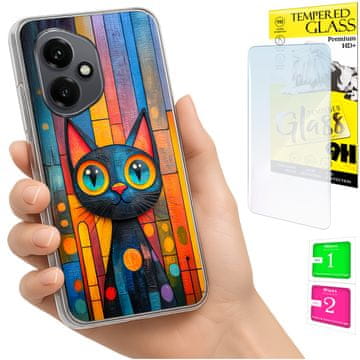 Etui za Honor X7d / 400 Smart, fotokutija s mačićem i zaštitno staklo 9h