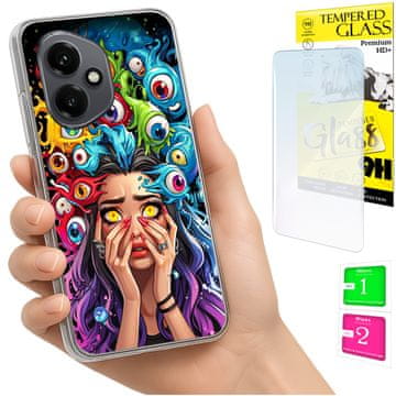 Etui za Honor X7d / 400 Smart, fotookvir, zaštitna maska, oči + staklo 9h