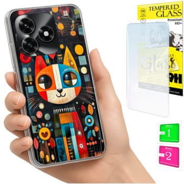 Etui za Honor X5C Plus / X5C 4G obloga foto case leđa mačka + staklo 9h
