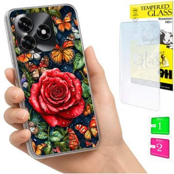 Etui za Honor X5C Plus / X5C 4G obloga s leptirima i zaštitnim staklom 9H