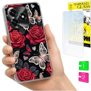 Etui za Honor X5C Plus / X5C 4G, foto maskica s leptirima i staklo 9h