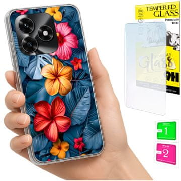 Fotografična maska za Honor X5C Plus / X5C 4G s cvjetovima i zaštitnim staklom 9h