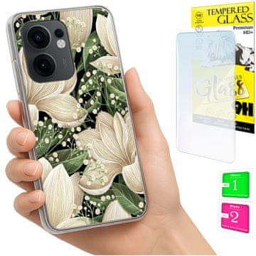 Etui za Oppo Reno 13F 5G / 13 FS 5G foto kućište s cvijećem + staklo 9h