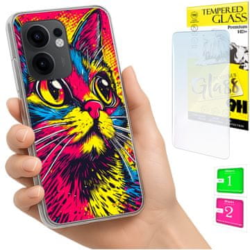 Etui za Oppo Reno 13F 5G i 13 FS 5G, stražnje staklo 9h sa mačkom, maska foto