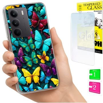 Etui za Realme C75 / 14X 5G maska s motivom leptira + 9H staklo
