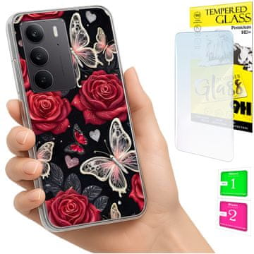 Etui za realme C75 / 14X 5G, maska s motivom leptira i zaštitno staklo 9h