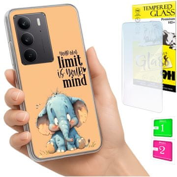 Futrola za Realme C75 / 14X 5G, maska s foto okvirom, motiv slončića + staklo 9h