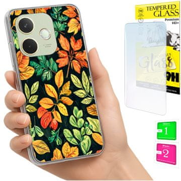 Etui za Oppo A5 Pro, maska foto, poleđina grafika listovi + staklo 9h
