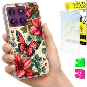 Etui za Motorola Edge 60 Pro, foto maska s leptirima, staklo 9h
