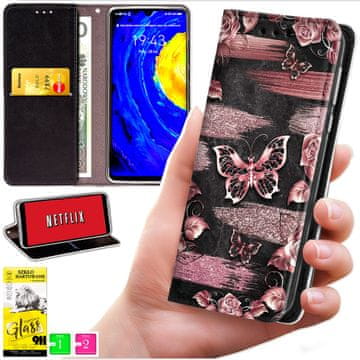 Futrola tipa novčanik za Honor Magic8 Lite - maska BLUEMOON s otiskom + zaštitno staklo 9H