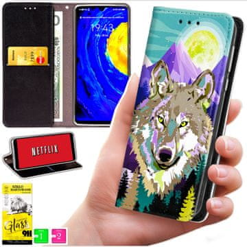 Etui tipa novčanik za Honor Magic7 Lite - maska BLUEMOON s printom + zaštitno staklo 9H
