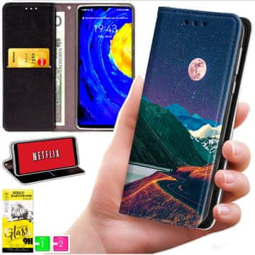 Futrola tipa novčanik za Oppo A40 / A40m / A60 5G - maska BLUEMOON s printom i staklom 9H