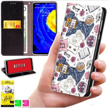 Futrola za Xiaomi 15T tipa novčanik, maska bluemoondesign s printom + zaštitno staklo 9h