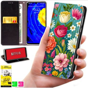 Etui tipa torbica za Honor Magic7 Lite - Poklopac BLUEMOON S nadtiskom + STAKLO 9H