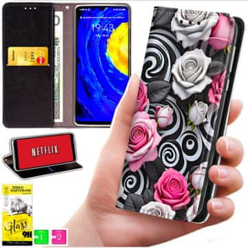 Etui tipa novčanik za Honor X7d / 400 Smart - maska BLUEMOON s uzorkom + staklo 9h