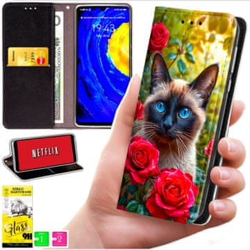 Torbica tipa novčanik za Honor 400 Lite - maskica BLUEMOON s printom + 9H staklo