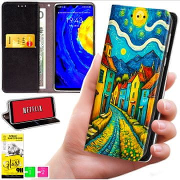 Etui tipa novčanik za Honor X7d / 400 Smart - maska BLUEMOON s printom + staklo 9H