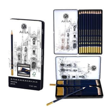 Astra Artea set olovaka za skiciranje. 12 komada u metalnoj kutiji.