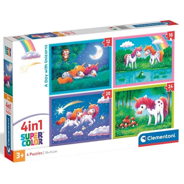Clementoni Puzzle 4 u 1 Super kolor: A day with unicorns