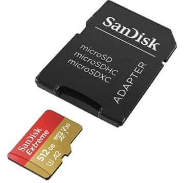 SANDISK microSDXC memorijska kartica 512GB Extreme 190MB/s A2 C10 V30 UHS-I U3 + adapter crna/crveno-smeđa