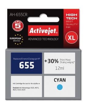 ActiveJet Aptel tinta AH-655CR (zamjena za HP 655 CZ110AE) - Premium, 12 ml, cijan
