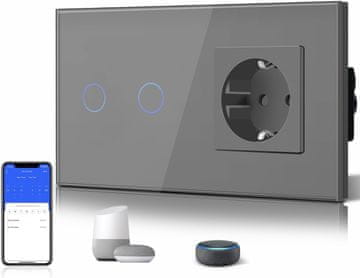 LifeSmart EU pametni 2-kanalni Wi-Fi prekidač s utičnicom, 157 mm, siva