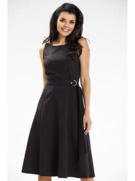 Awama Elegantna midi haljina na naramenice s remenom, crna XL