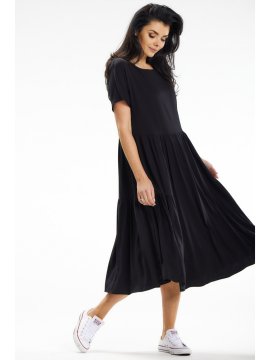 Awama Crna midi suknja A-kroja s kratkim kimono rukavima, M