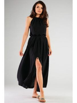 Infinite You Ljetna trapezasta maxi haljina s volanom od muslina, crna L/XL