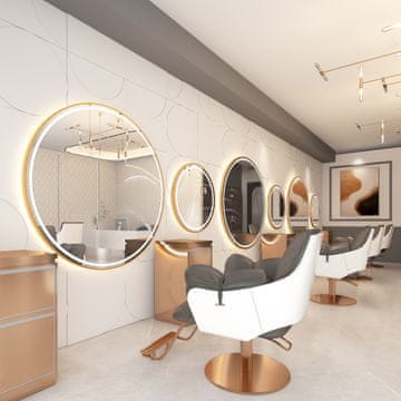 Konzola za frizerski salon, kozmetička konzola, LED ogledalo 60x60 PRO zlatno okruglo
