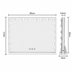 Hollywood LED ogledalo za šminkanje metalno 80x62cm LED 3 boje USB crno