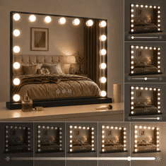 Hollywood LED ogledalo za šminkanje metalno 80x62cm LED 3 boje USB crno