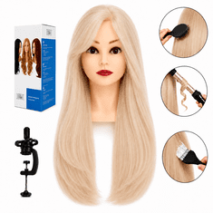 Blu Jessica glava za frizerski trening, ljudska kosa, 60 cm + stalak