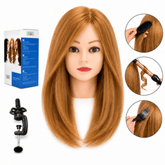 Blu Jessica glava za frizerski trening, ljudska kosa, 40 cm + stalak