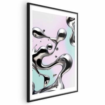 Artgeist Poster - Metalne fluidnosti - apstraktni srebrni oblici na mint-ljubičastoj pozadini