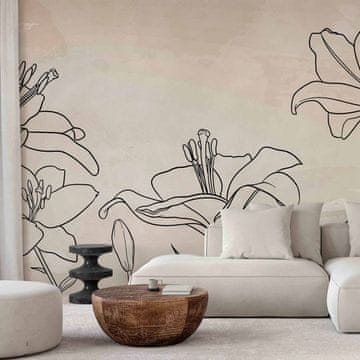 Artgeist Foto tapeta - Skica prirode - minimalistički lineart s cvjetovima ljiljana na bež pozadini